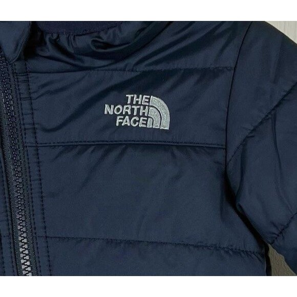 The North Face Puffer Hoodie Jacket Infant 3-6M Navy Mount Chimborazo Reversible - Picture 2 of 9